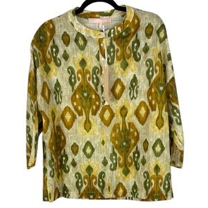 Valerie Khalfon Paris Dalo Ikat Pattern Casual Olive Mustard Medium Blouse